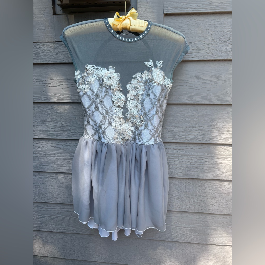 Grey Floral Figure Skating/Dance Dress